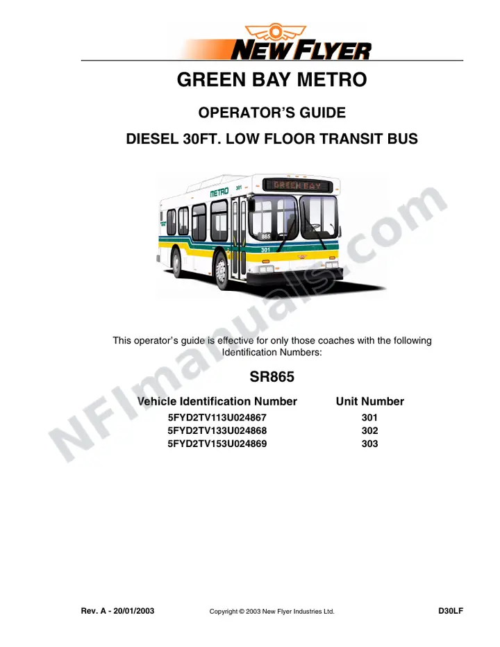 New Flyer D30LF Manual Package - Green Bay Metro included manual preview