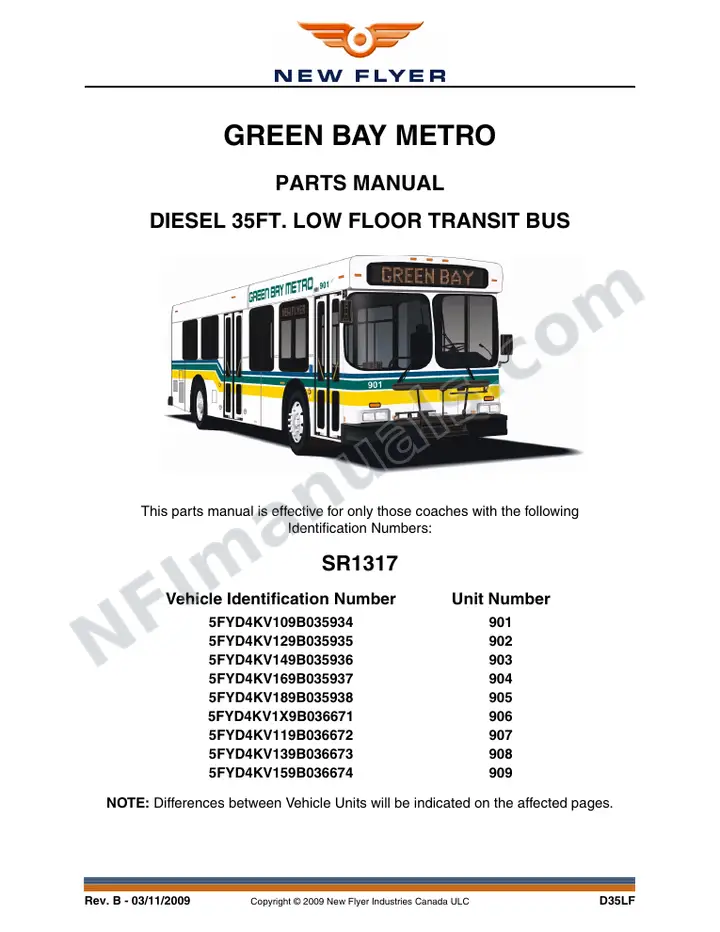 SR1317 Parts Manual, Green Bay Metro first-page preview