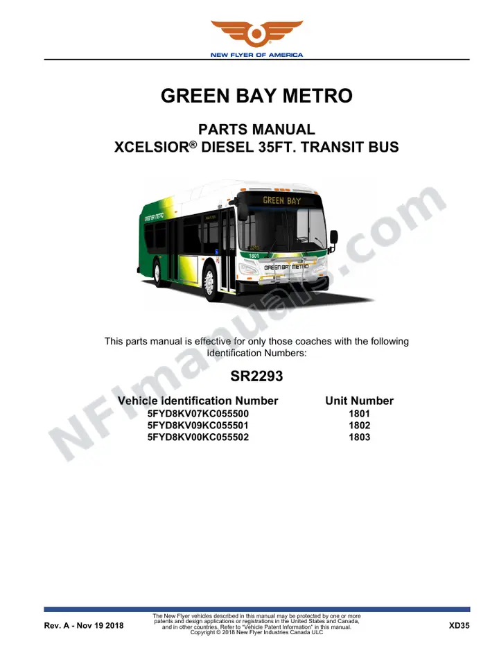 SR2293 Parts Manual, Green Bay Metro first-page preview