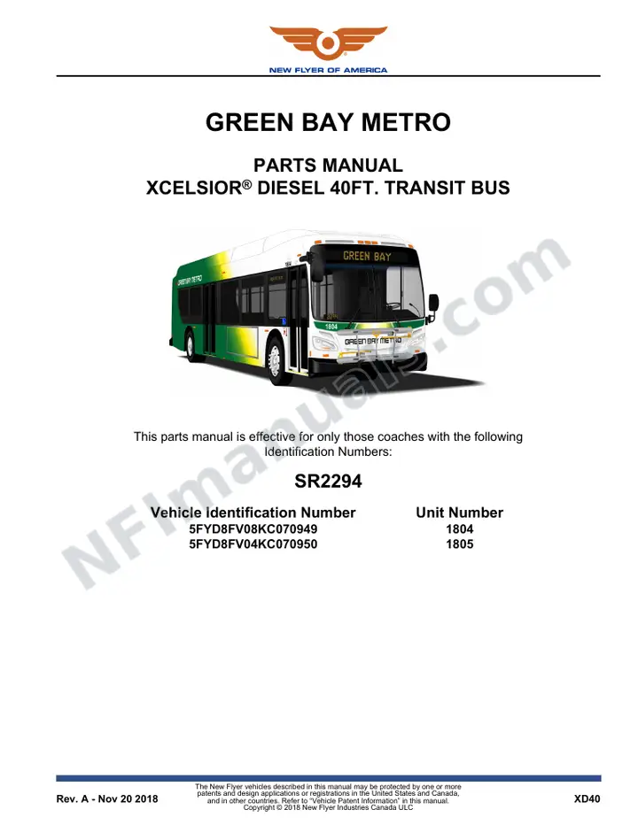 SR2294 Parts Manual, Green Bay Metro first-page preview