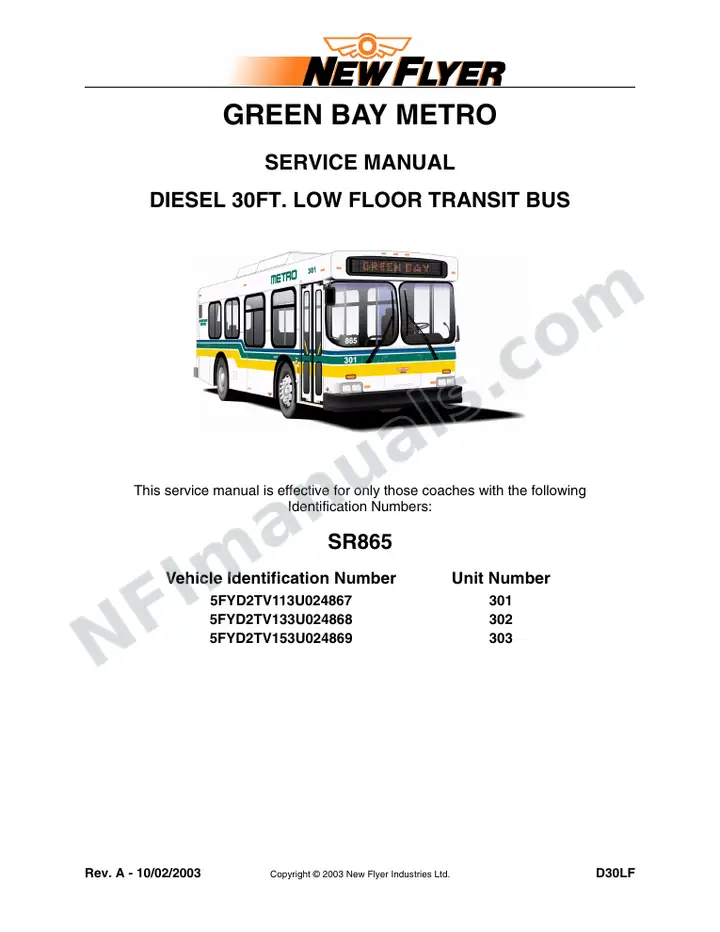 SR865 Service Manual, Green Bay Metro first-page preview