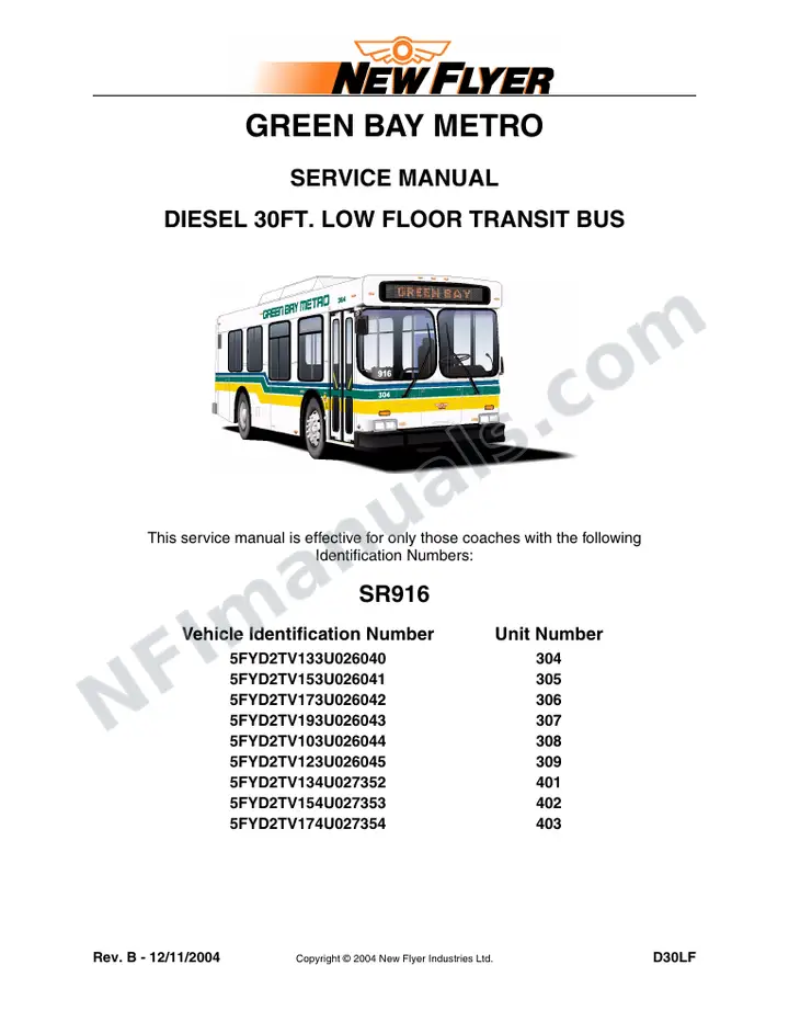SR916 Service Manual, Green Bay Metro first-page preview