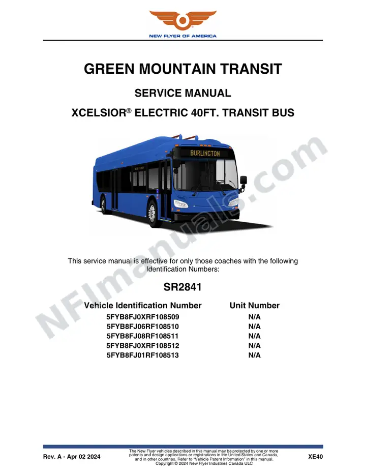 SR2841 Service Manual, Green Mountain Transit first-page preview