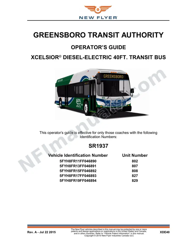 New Flyer XDE40 Manual Package - Greensboro Transit Authority included manual preview