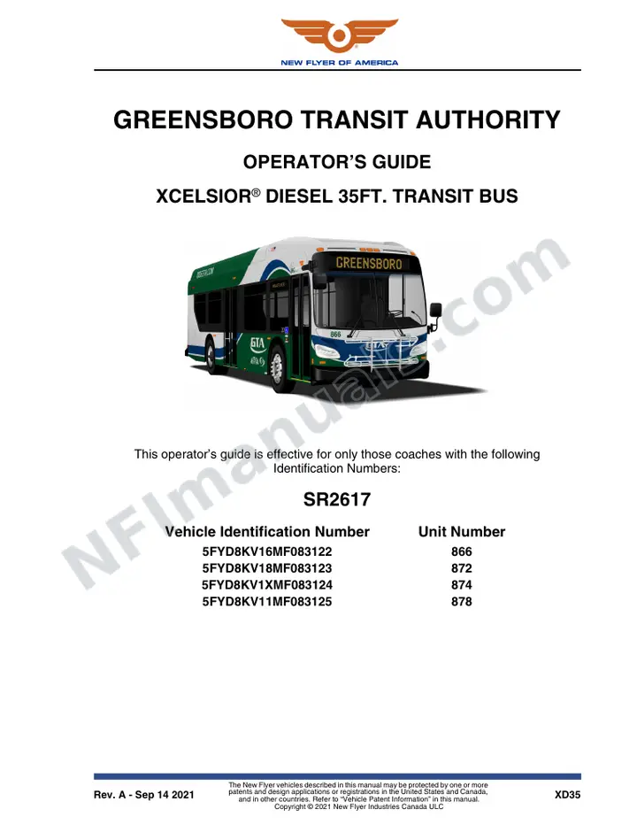 New Flyer XD35 Manual Package - Greensboro Transit Authority included manual preview