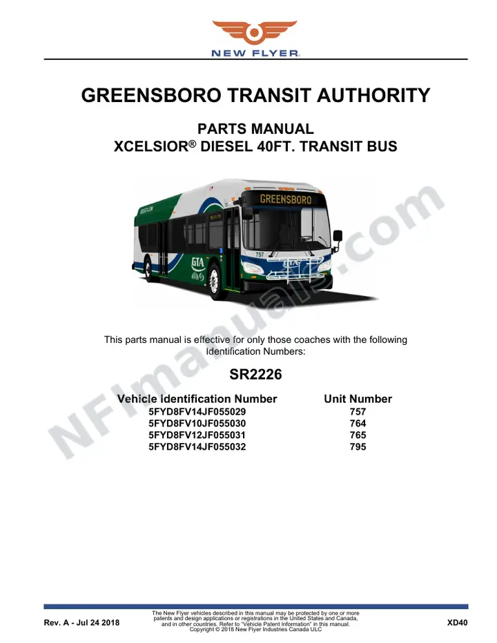 SR2226 Parts Manual, Greensboro Transit Authority first-page preview