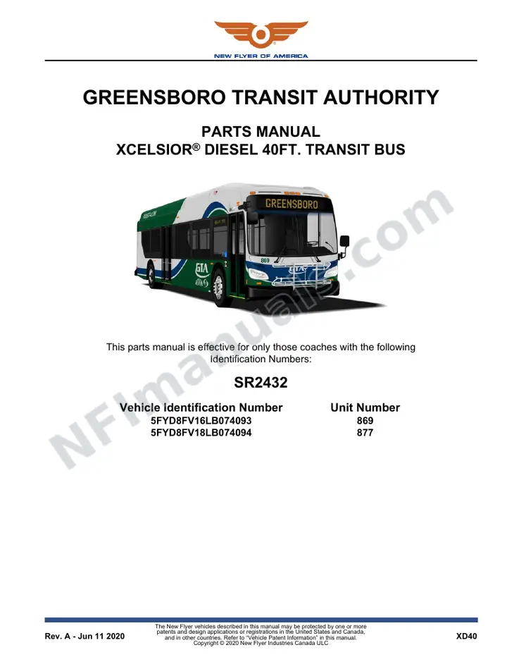 SR2432 Parts Manual, Greensboro Transit Authority first-page preview