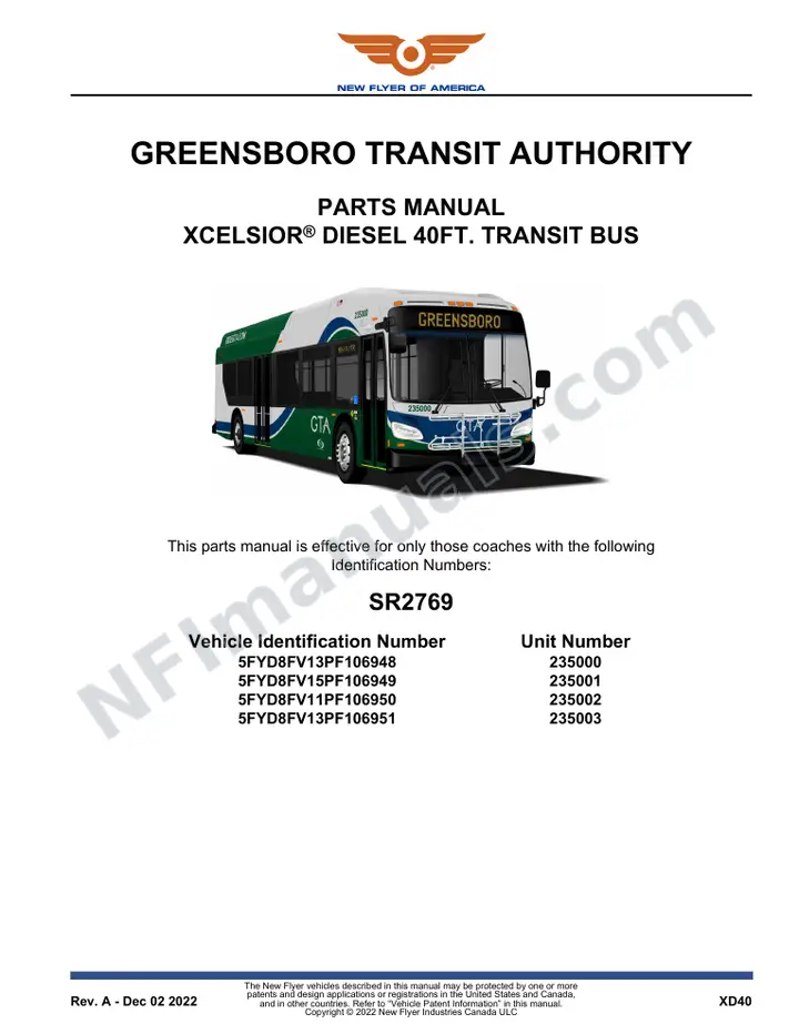 SR2769 Parts Manual, Greensboro Transit Authority first-page preview