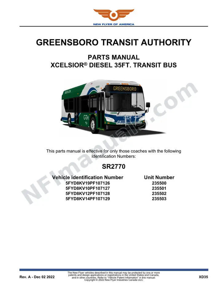 SR2770 Parts Manual, Greensboro Transit Authority first-page preview