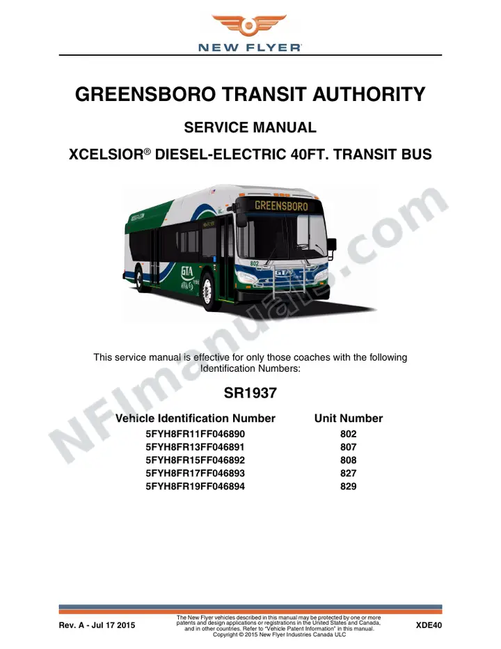 SR1937 Service Manual, Greensboro Transit Authority first-page preview