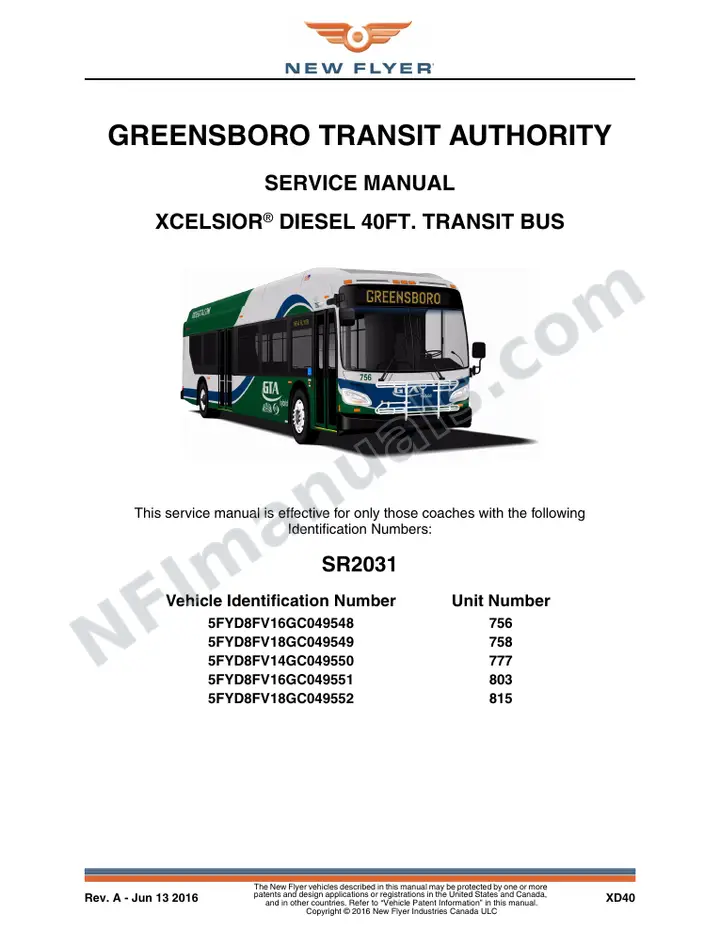 SR2031 Service Manual, Greensboro Transit Authority first-page preview