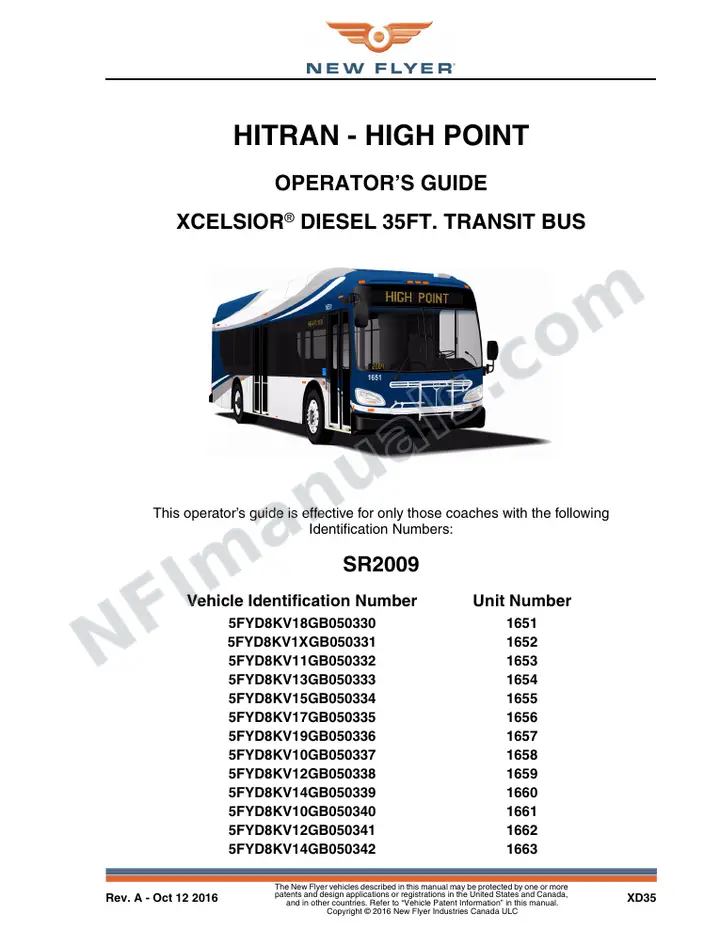 New Flyer XD35 Manual Package - HITRAN - High Point included manual preview