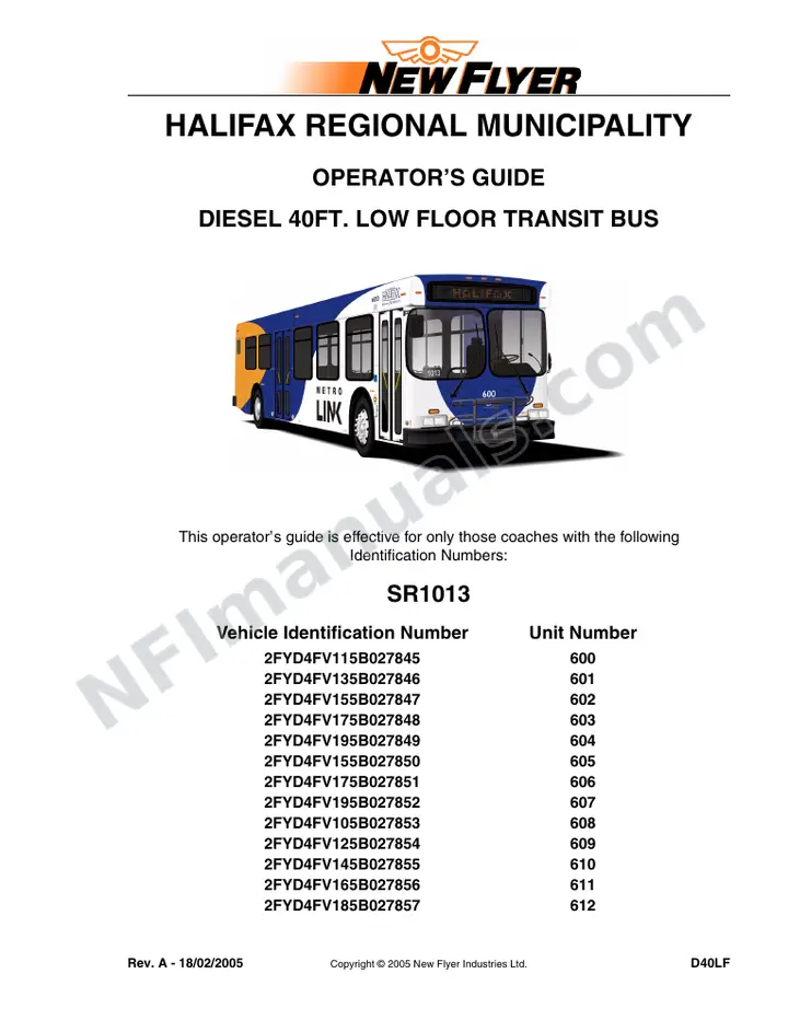 New Flyer D40LF Manual Package - Halifax Regional Municipality included manual preview