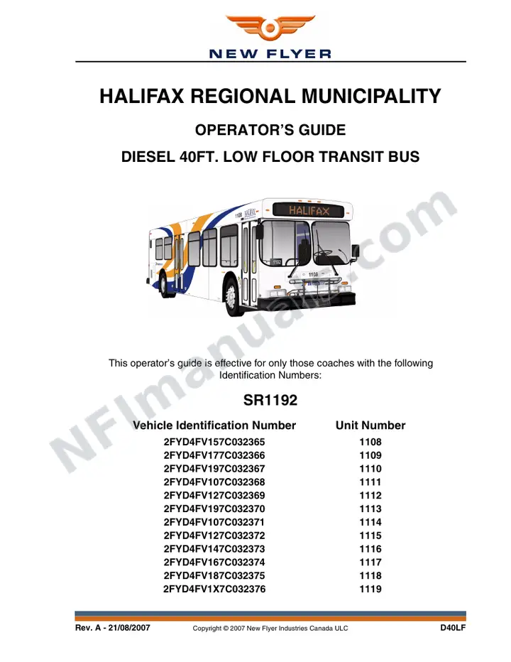 SR1192 Operator's Guide, Halifax Regional Municipality first-page preview