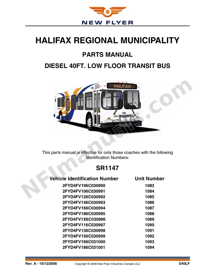 SR1147 Parts Manual, Halifax Regional Municipality first-page preview