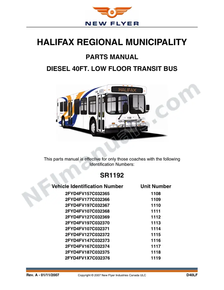 SR1192 Parts Manual, Halifax Regional Municipality first-page preview