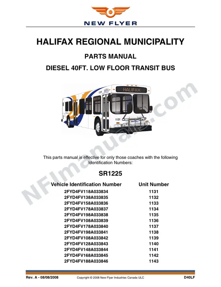 SR1225 Parts Manual, Halifax Regional Municipality first-page preview