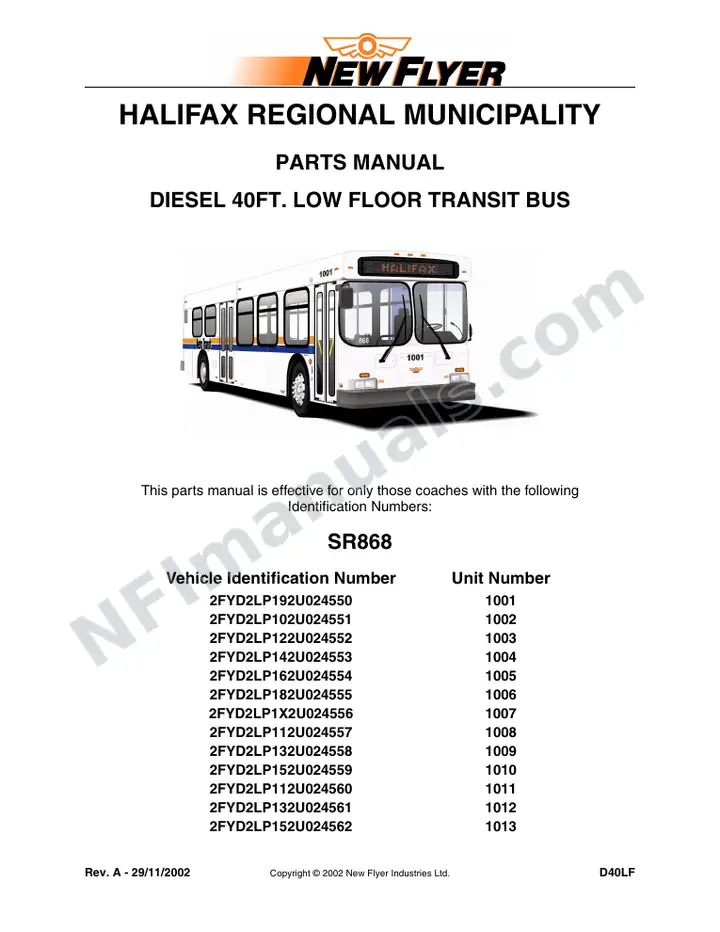 SR868 Parts Manual, Halifax Regional Municipality first-page preview