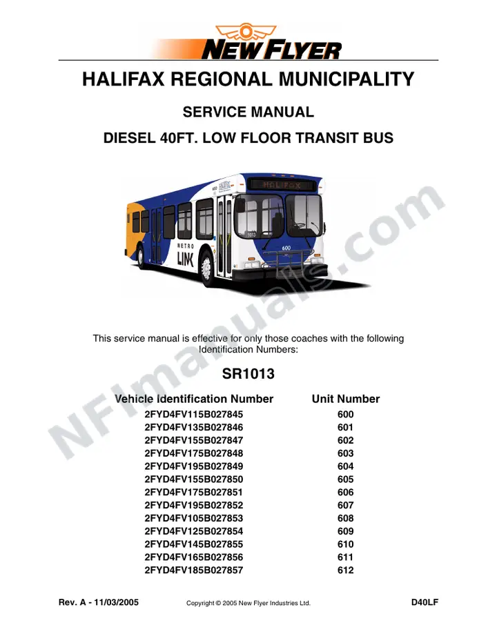 SR1013 Service Manual, Halifax Regional Municipality first-page preview
