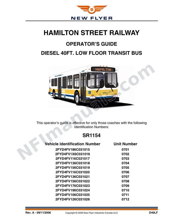 SR1154 Operator's Guide, Hamilton Street Railway first-page preview
