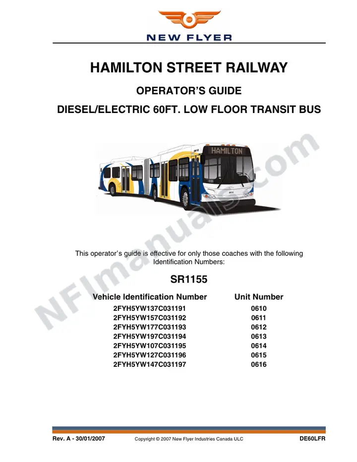 New Flyer DE60LFR Manual Package - Hamilton Street Railway Co included manual preview