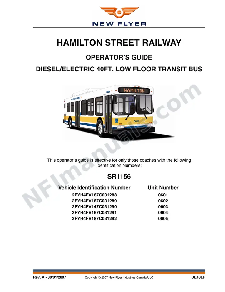 New Flyer DE40LF Manual Package - Hamilton Street Railway Co included manual preview