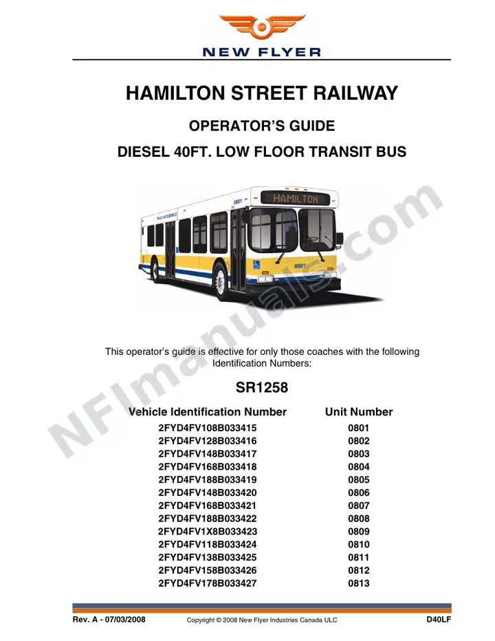 SR1258 Operator's Guide, Hamilton Street Railway first-page preview
