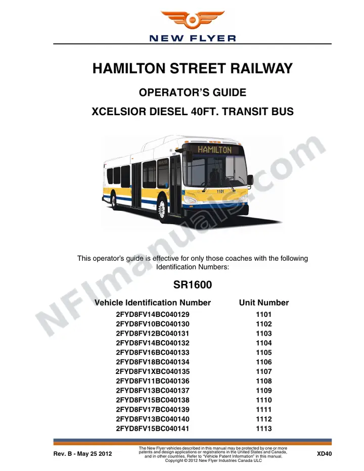 New Flyer XD40 Manual Package - Hamilton Street Railway Co included manual preview