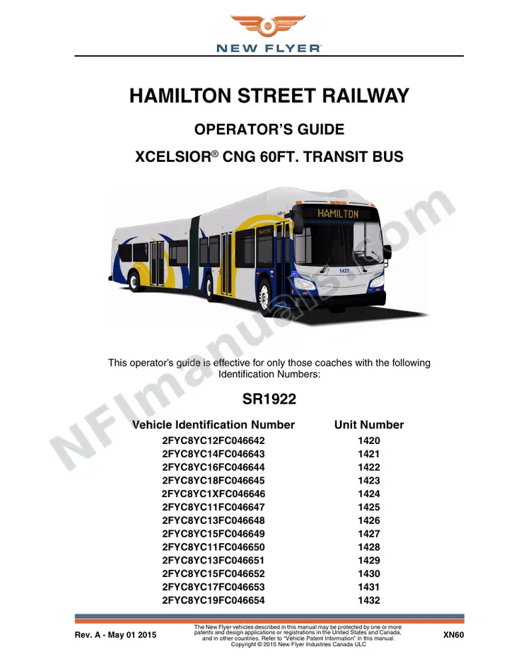 New Flyer XN60 Manual Package - Hamilton Street Railway Co included manual preview