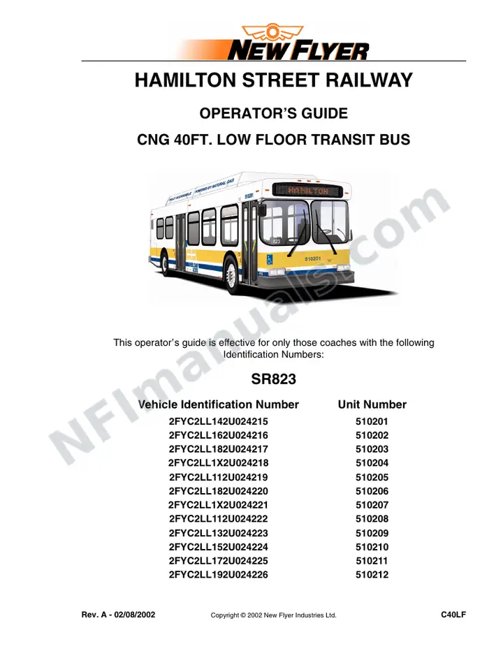 SR823 Operator's Guide, Hamilton Street Railway first-page preview