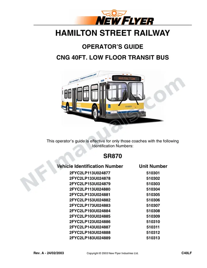 SR870 Operator's Guide, Hamilton Street Railway first-page preview