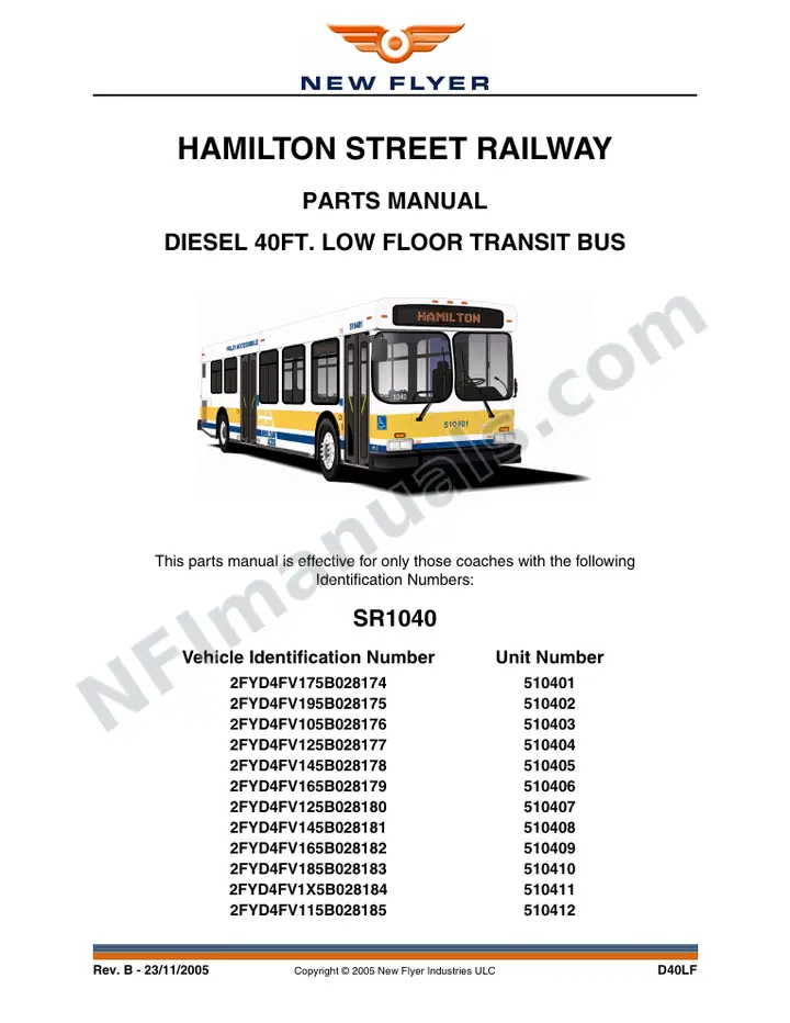 SR1040/1065 Parts Manual, Hamilton Street Railway first-page preview
