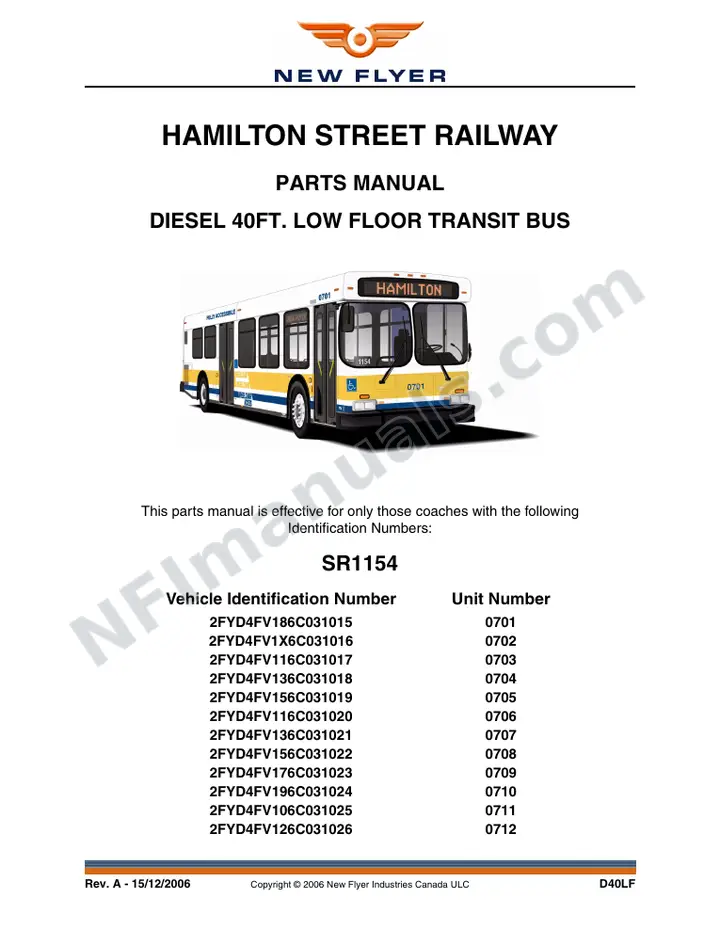SR1154 Parts Manual, Hamilton Street Railway first-page preview