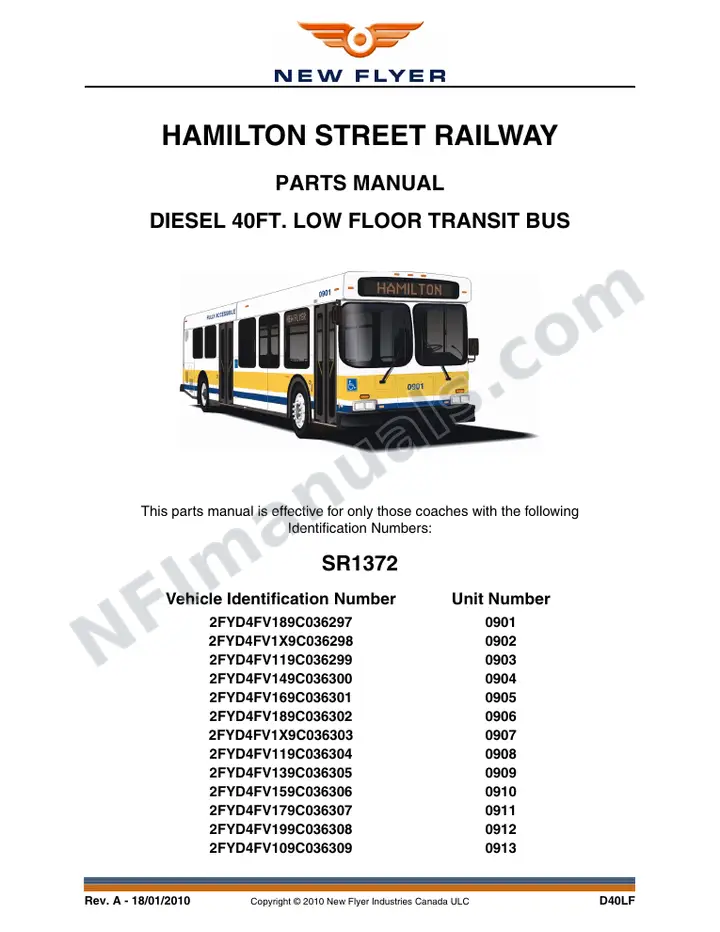 SR1372 Parts Manual, Hamilton Street Railway first-page preview