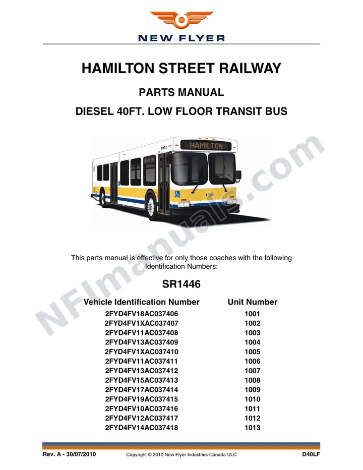 SR1446 Parts Manual, Hamilton Street Railway first-page preview