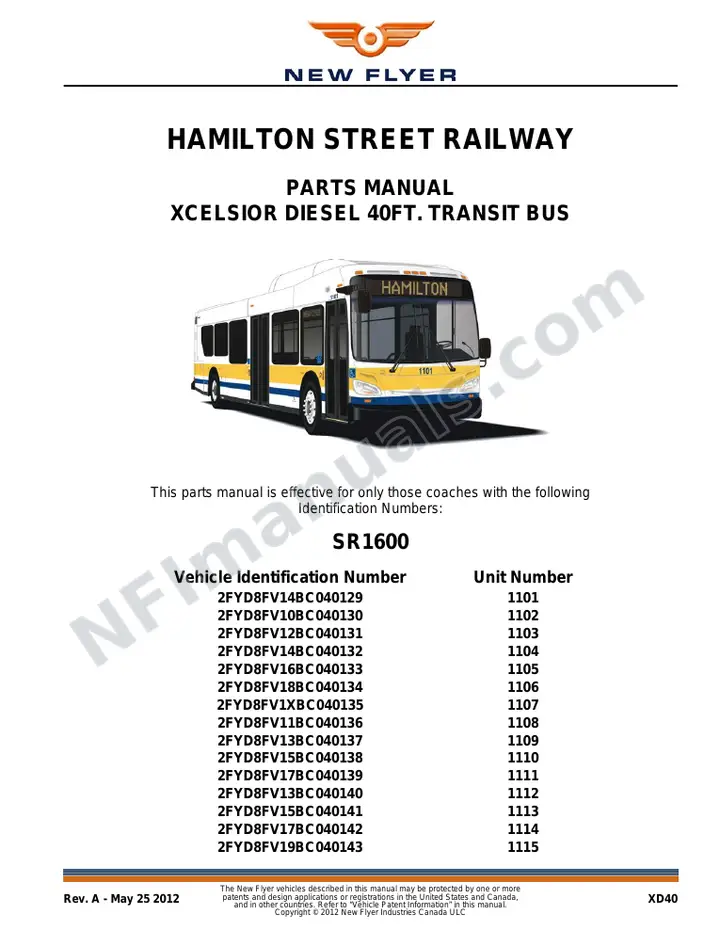 SR1600_1633 Parts Manual, Hamilton Street Railway first-page preview
