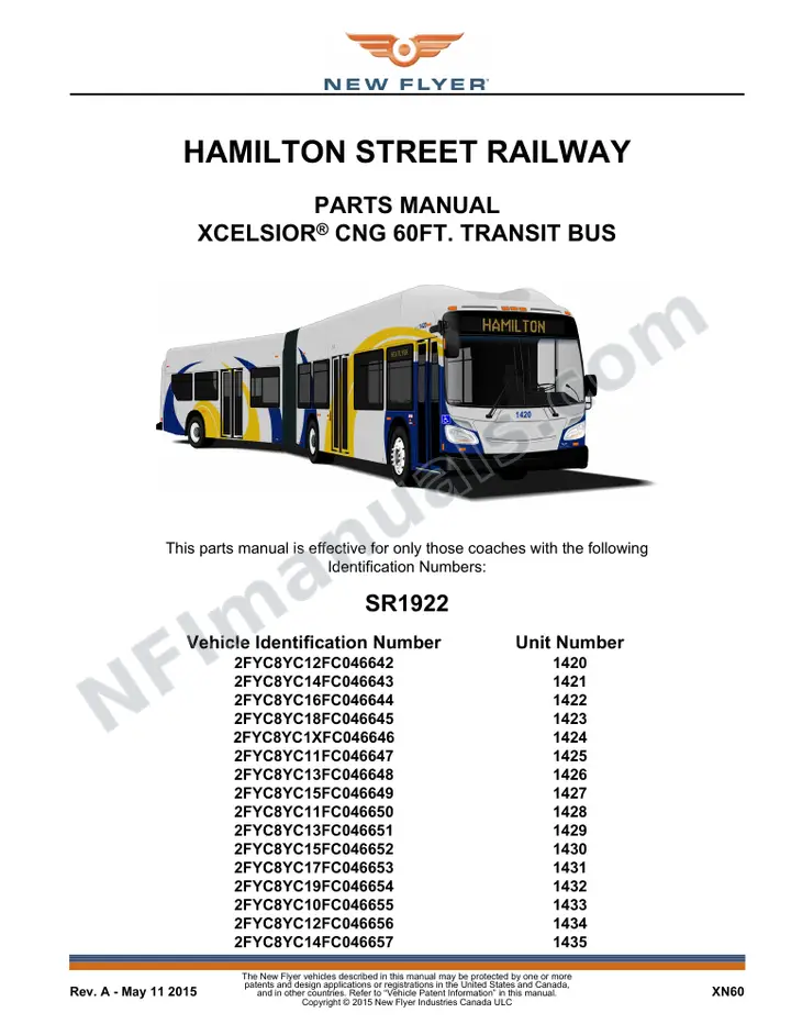 SR1922 Parts Manual, Hamilton Street Railway first-page preview