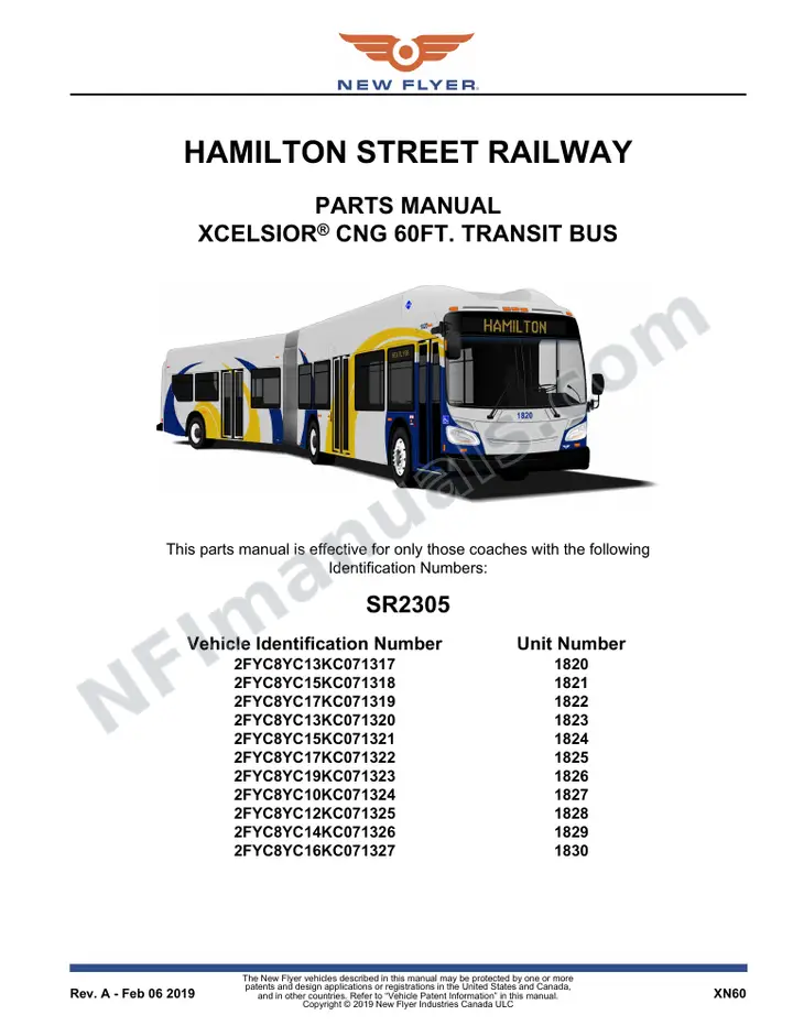 SR2305 Parts Manual, Hamilton Street Railway first-page preview