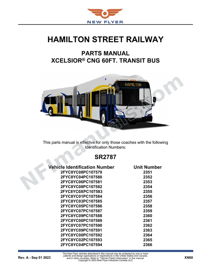 SR2787 Parts Manual, Hamilton Street Railway first-page preview