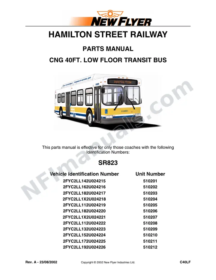 SR823 Parts Manual, Hamilton Street Railway first-page preview
