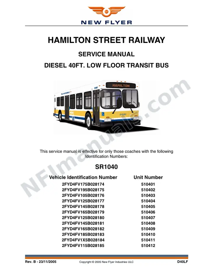 SR1040/1065 Service Manual, Hamilton Street Railway first-page preview