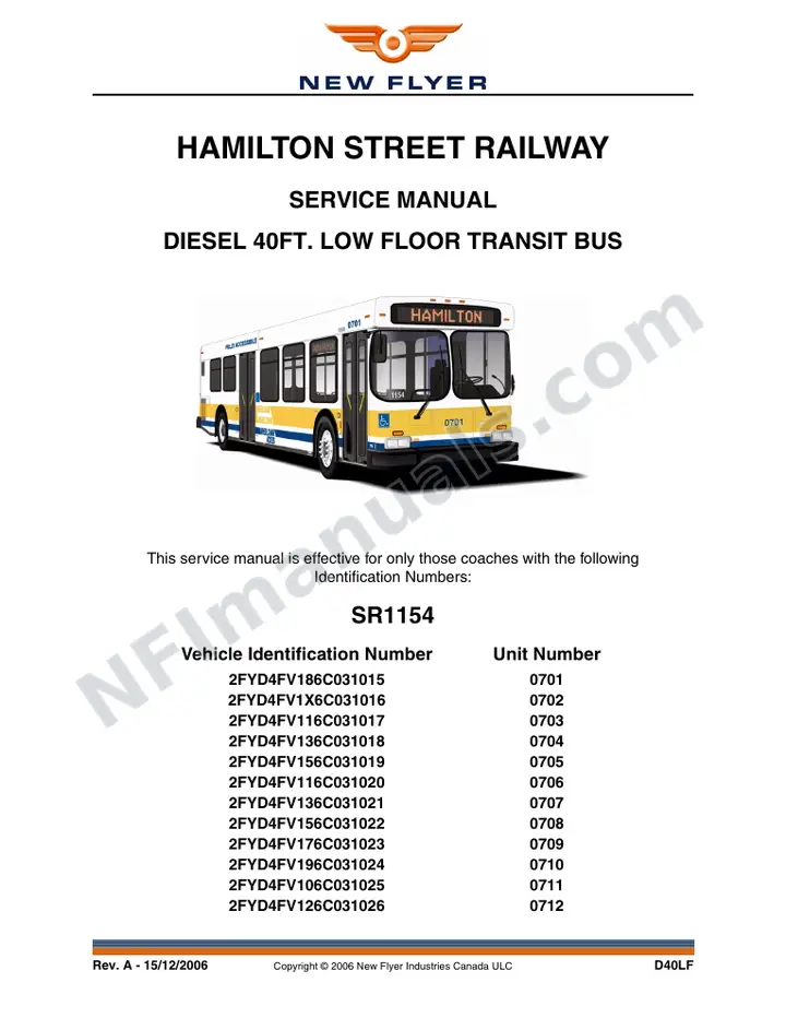 SR1154 Service Manual, Hamilton Street Railway first-page preview