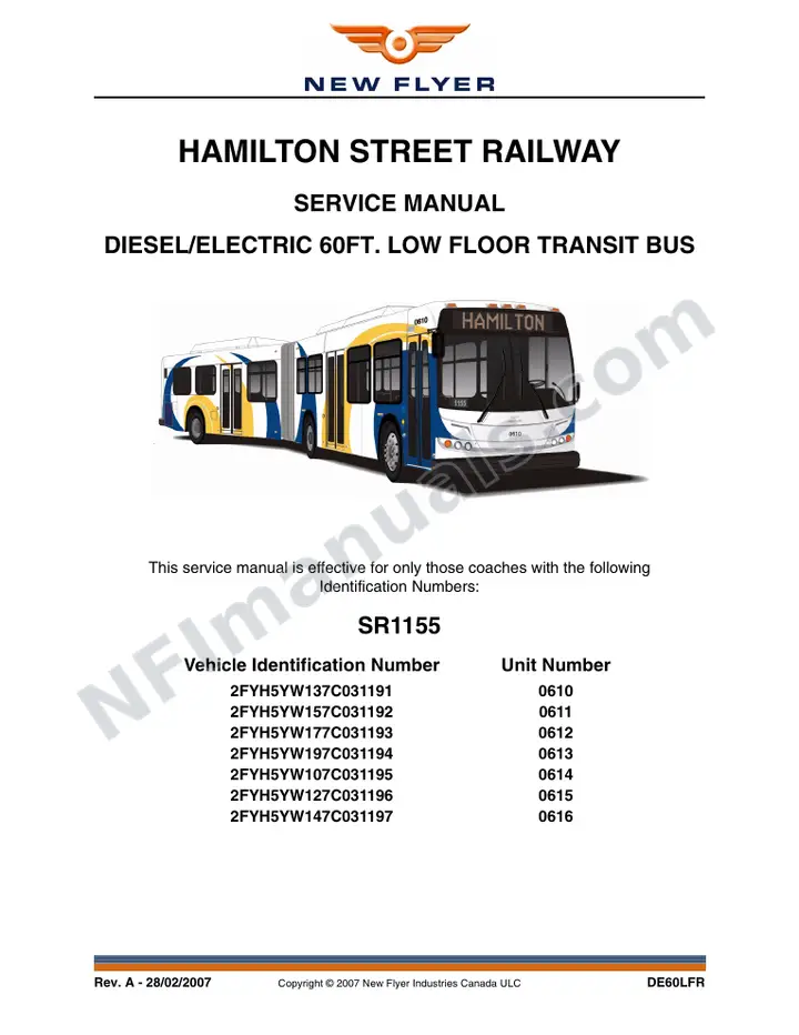 SR1155 Service Manual, Hamilton Street Railway first-page preview