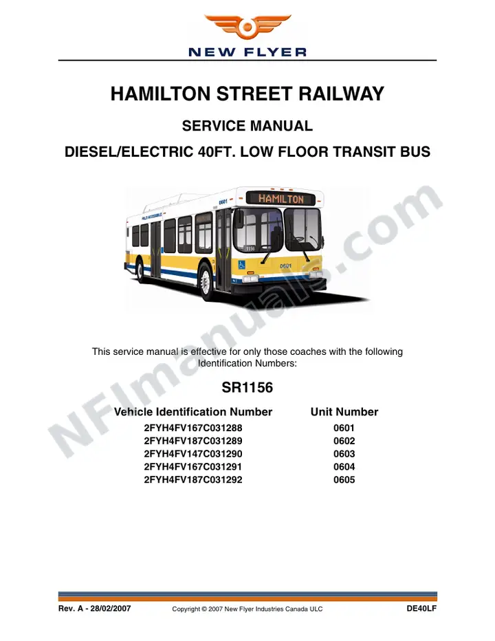 SR1156 Service Manual, Hamilton Street Railway first-page preview
