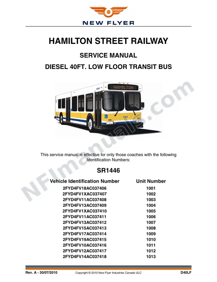 SR1446 Service Manual, Hamilton Street Railway first-page preview