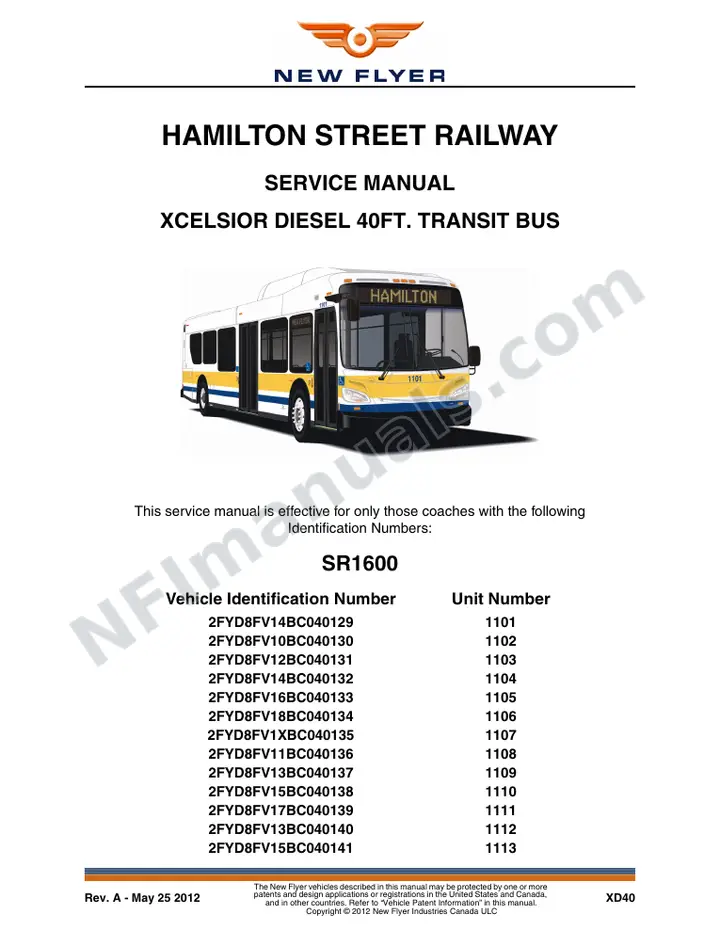 SR1600_1633 Service Manual, Hamilton Street Railway first-page preview