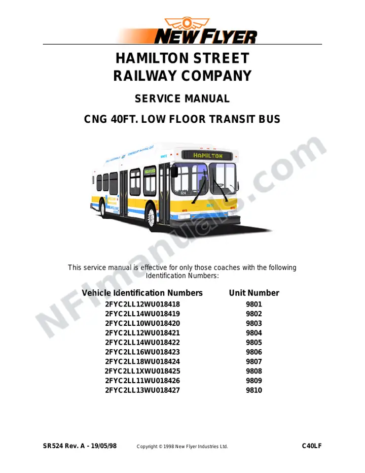 SR524 Service Manual, Hamilton Street Railway first-page preview