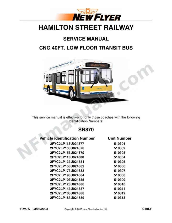 SR870 Service Manual, Hamilton Street Railway first-page preview