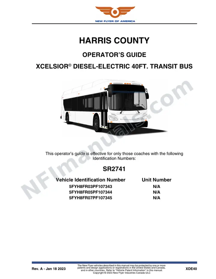 New Flyer XDE40 Manual Package - Harris County included manual preview