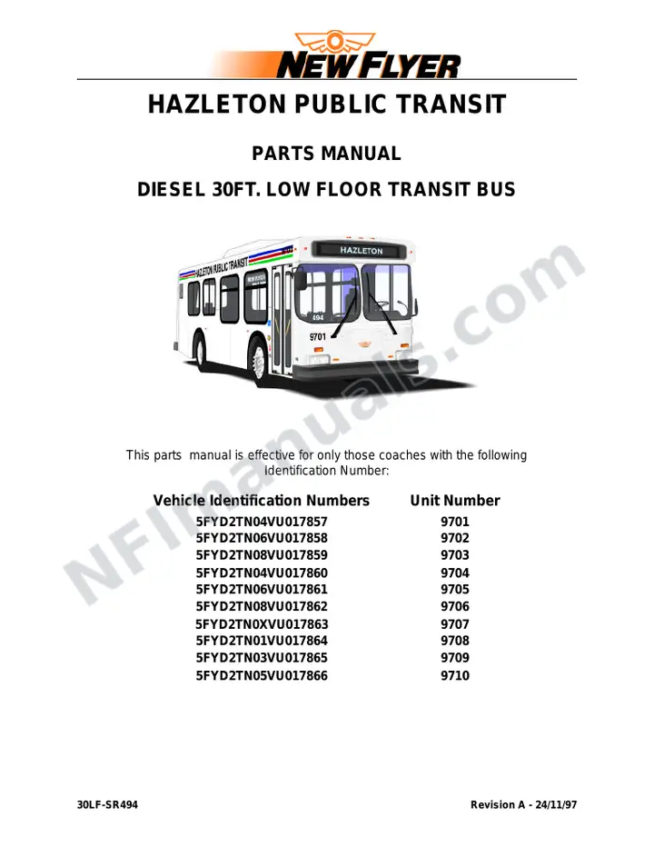 SR494, Parts Manual, Hazleton Public Transit first-page preview